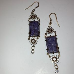 Beautiful Faux Amethyst Floral Motif Dangle Earrings